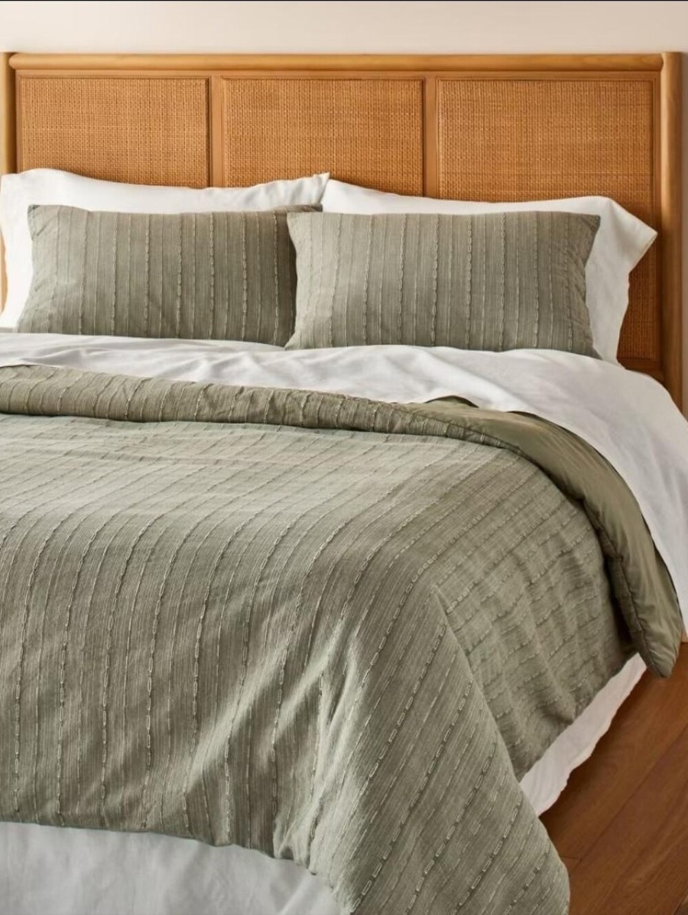 Hearth & Hand Magnolia Washed Loop Stripe King Shams Sage Green Set of 2 Cotton